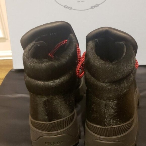 Prada calzature donna lace up pony fur boots size 36.5 - Picture 6 of 10